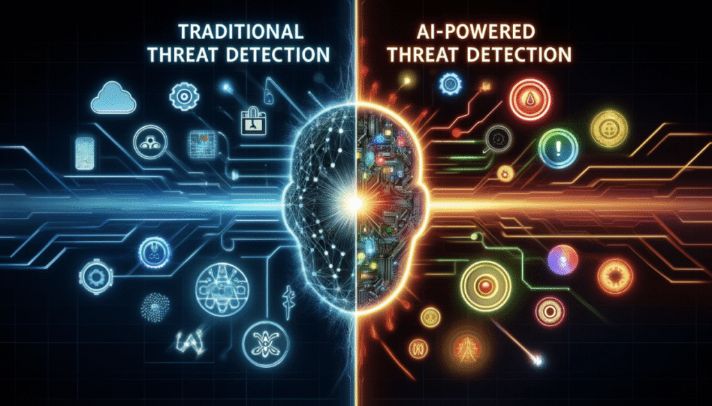 AI analyzing data to detect cybersecurity threats
